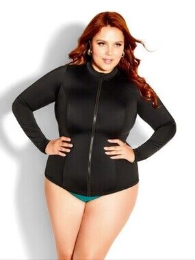 City Chic Cancun Long Sleeve Sun Top - Black